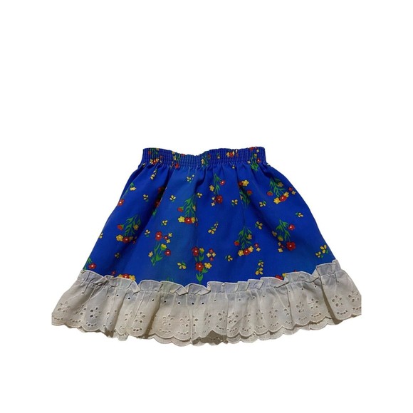 Vintage Jc Penney Girls Sz 5 Floral Skirt Ruffle Lace Trim Beautiful Drawstring - Picture 2 of 5